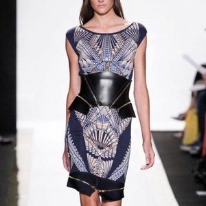 Herve Leger Bodycon Dress S Navy Gold Bandage